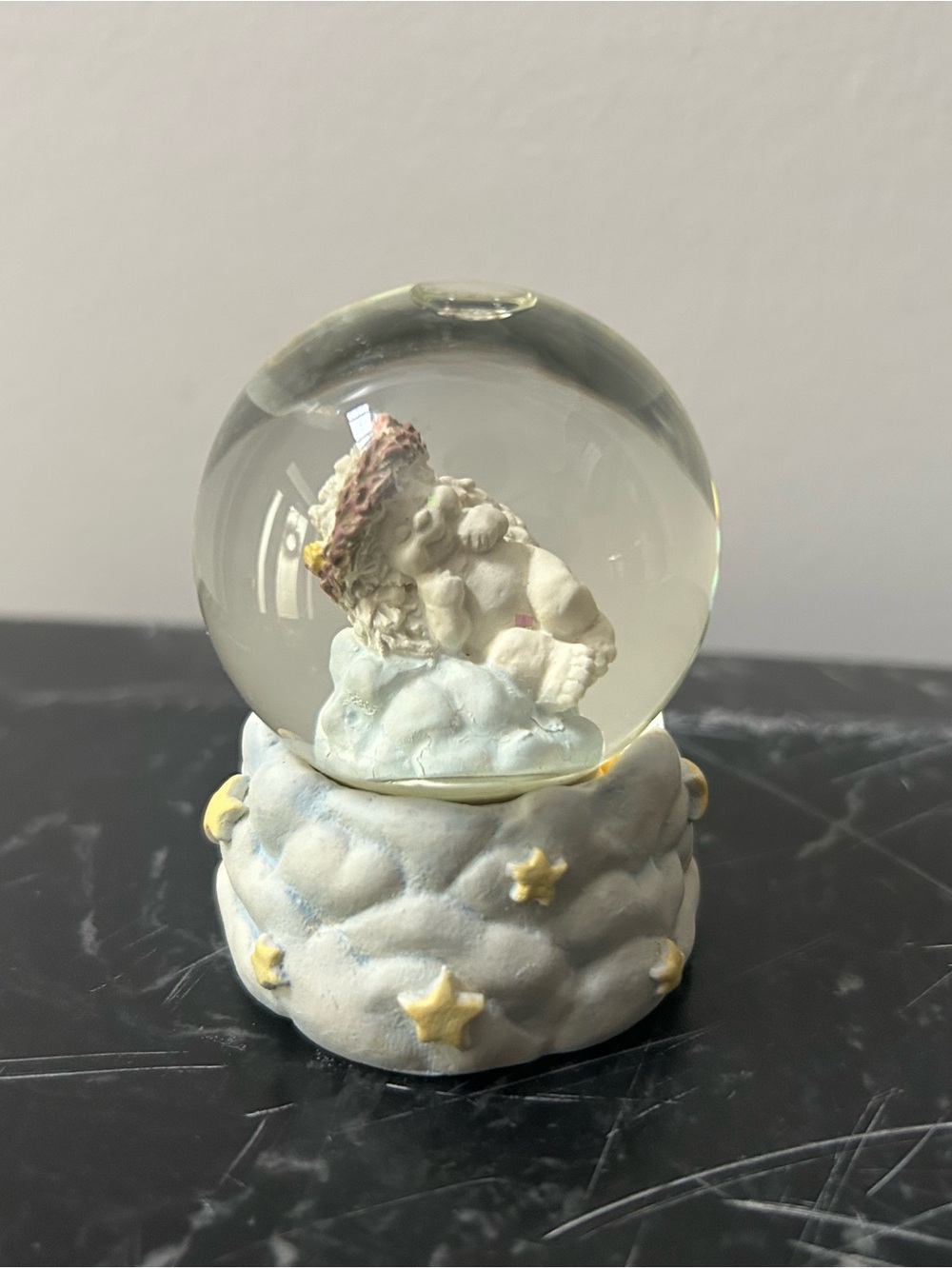 Dreamsicles Cherub Snow Globe Figurine Blue Yellow Stars Clouds 90s 1991 Vtg